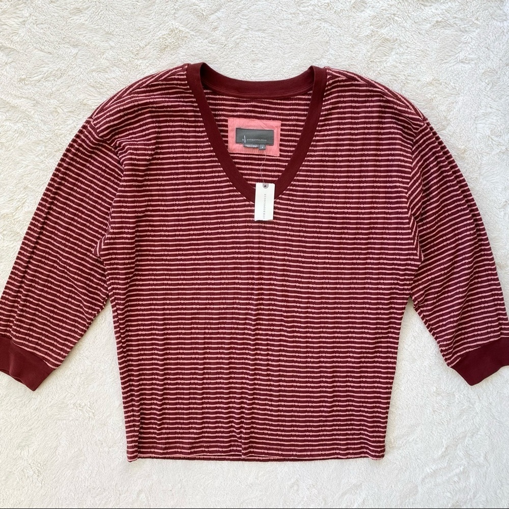 Anthropologie ribbed pink marois Hannah v neck top 70’s 80’s inspired small - Picture 2 of 14